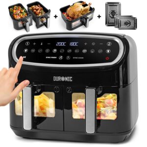 XXL Air Fryer AF34 BK 10L Digital Family Size Air Fryers Oil Free Triple Drawers 10in1 Dual Zone Extra Large AirFryer for Family Cooking with Dishwasher Safe Non-Stick